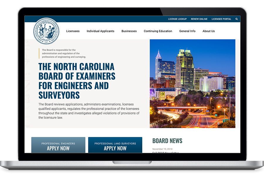 Professional Board websites - wordpress website design and development in North Carolina