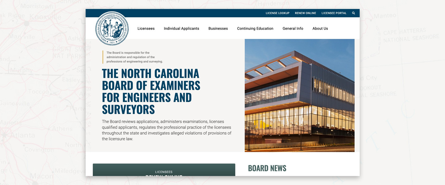 north carolina board of examiners wordpress development